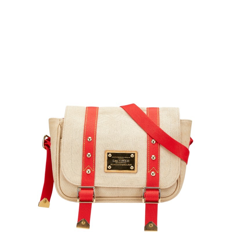 ルイ ヴィトン アンティグア ブザスPM ショルダーバッグ M40041 ベージュ レッド キャンバス レザー レディース LOUIS VUITTON 【中古】拍卖