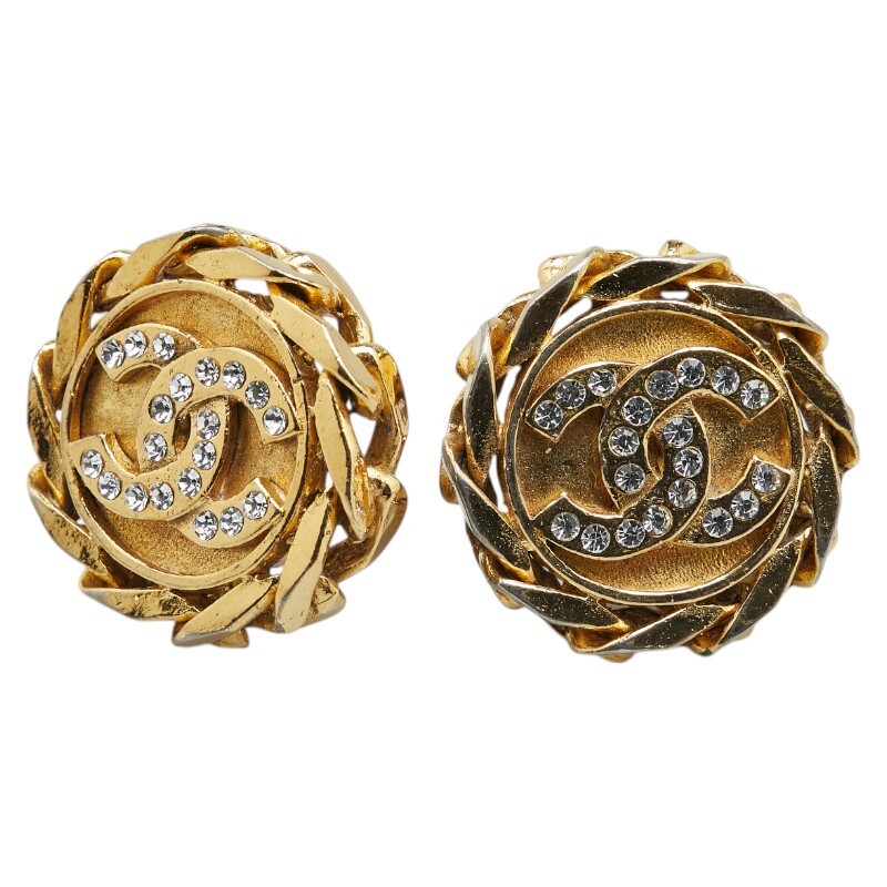 シャネル ココマーク ラインストーン ラウンド イヤリング ゴールド メッキ レディース CHANEL 【中古】拍卖
