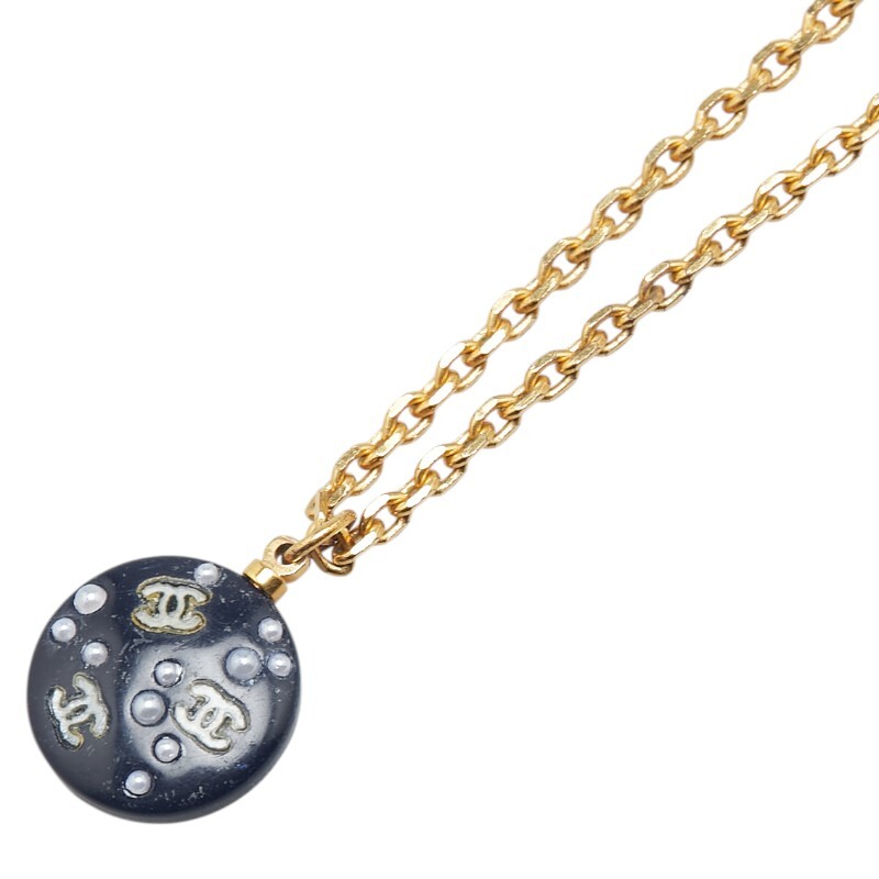 シャネル ココマーク ネックレス ゴールド ブラック メッキ フェイクパール レディース CHANEL 【中古】拍卖