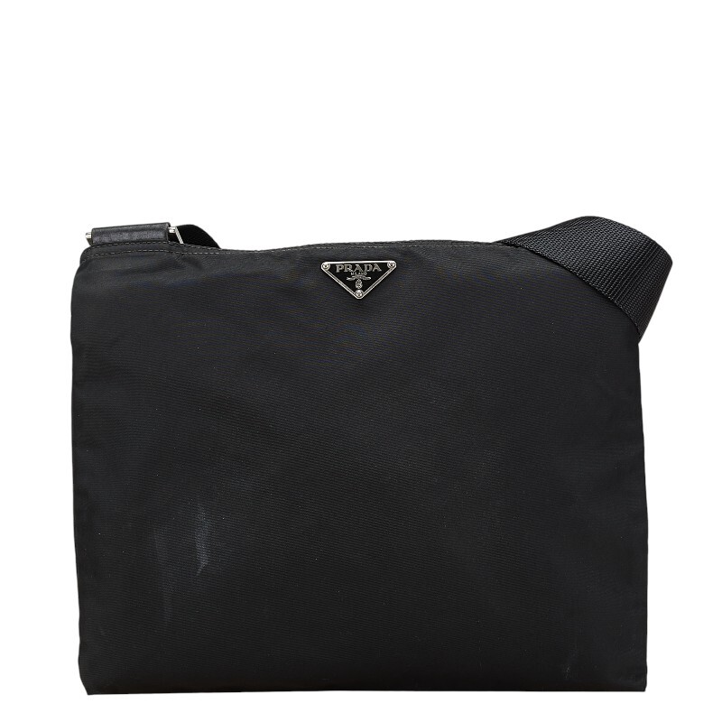 プラダ 三角ロゴプレート 斜め掛け ショルダーバッグ ブラック ナイロン レディース PRADA 【中古】拍卖