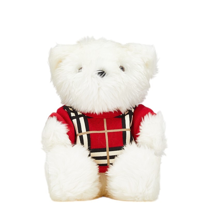 バーバリー テディベア クマ 熊 チェック ぬいぐるみ オフホワイト レッド ポリエステル コットン レディース BURBERRY 【中古】拍卖