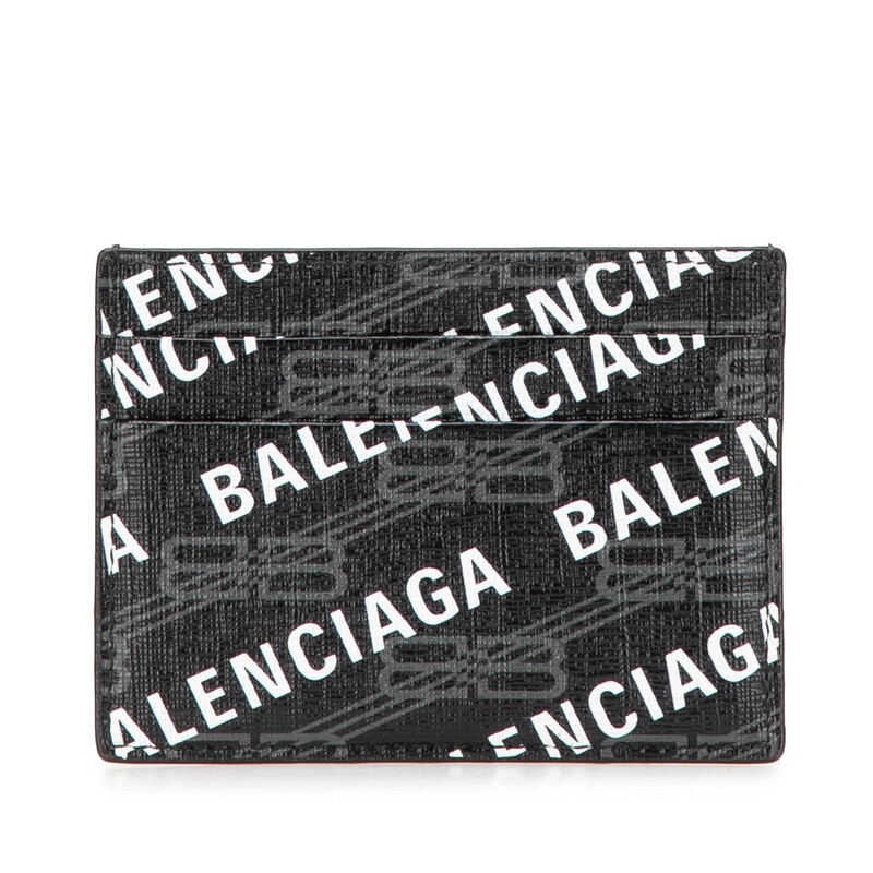 バレンシアガ ロゴ カードケース パスケース 594309 ブラック ホワイト PVC メンズ BALENCIAGA 【中古】拍卖