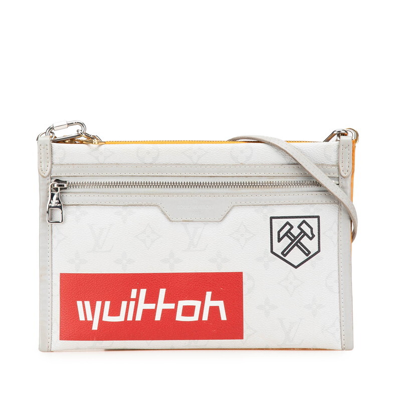 ルイ ヴィトン モノグラム フラットメッセンジャー 斜め掛け ショルダーバッグ M44640 グレー オレンジ PVC LOUIS VUITTON 【中古】拍卖