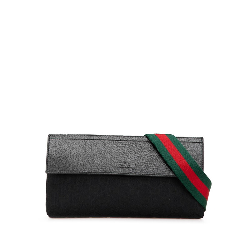 グッチ GGキャンバス ウエストバッグ ボディバッグ 180691 ブラック キャンバス レザー レディース GUCCI 【中古】拍卖