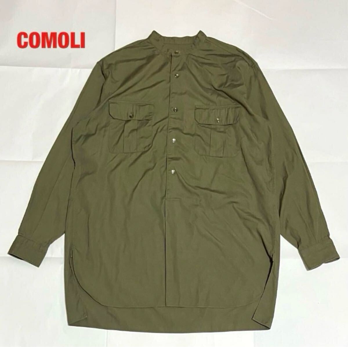 【人気】COMOLI コモリ コットンネルバンドカラーシャツ 胸ポケット カジュアル オーバーサイズ 個性的 17AW L03-02006拍卖