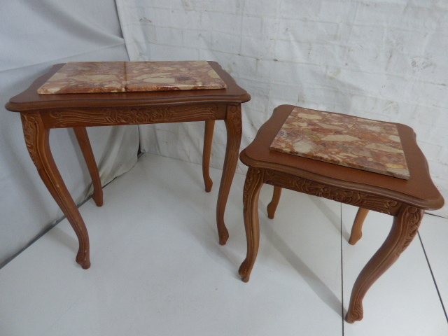 ま561【2点セット】猫脚テーブル サイドテーブル 置物台 花器台 コンソールテーブル 彫刻 木製 タイル貼り? 石貼り?拍卖