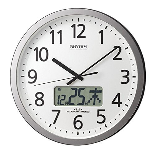 RHYTHM 電波時計 壁掛け時計 プログラムカレンダー405SR 4FN405SR19 プログラムチャイム 日付 曜日 シルバー 白 アナログ拍卖