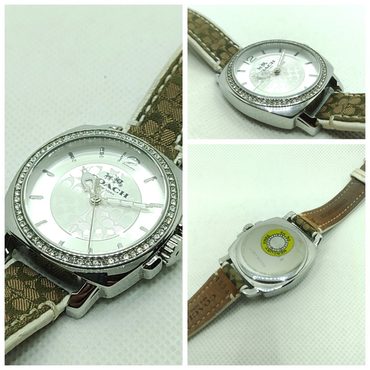 COACH 腕時計 ミニシグネチャー レザー レディース 6S-3004S 【完動品】 バッテリー良好拍卖