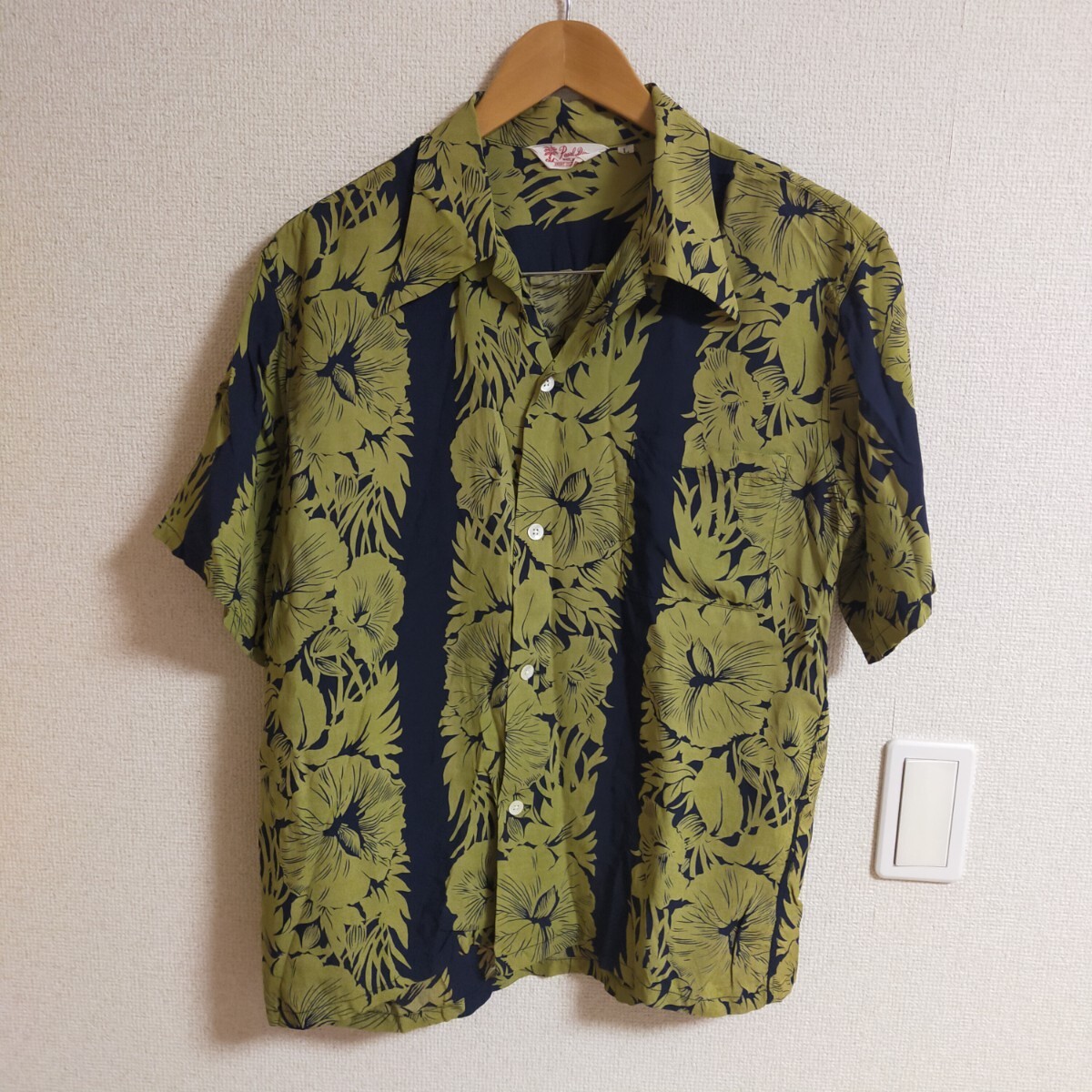 PEARL DIVER パールダイバー 半袖 アロハシャツ ハワイアンシャツ L ネイビー×カーキ拍卖