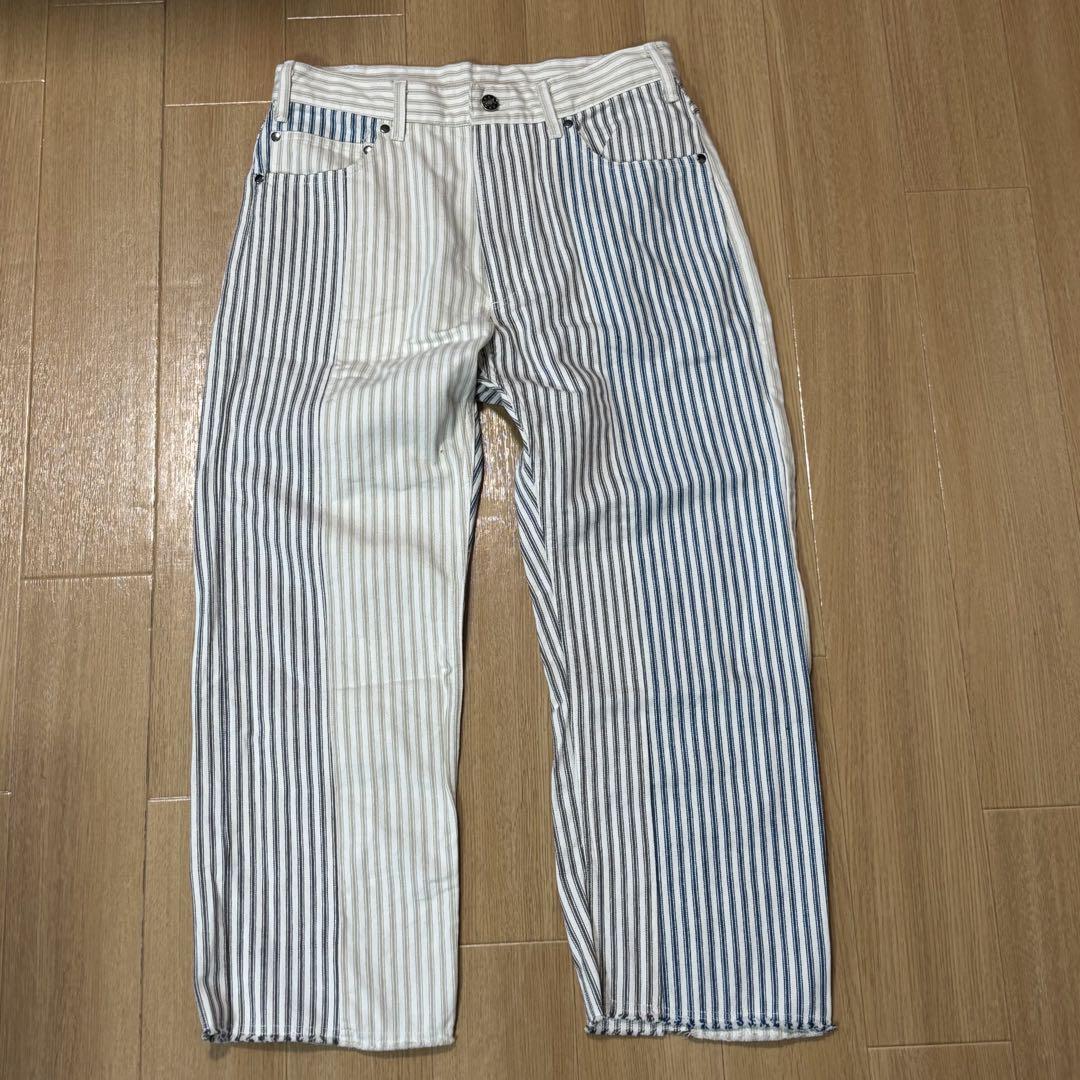 AiE エーアイイー ヒッコリー×ヘリンボーン クレイジーパターン ストレートパンツ サイズ30 メンズ 切りっぱなし デニム ジーンズ USA製拍卖
