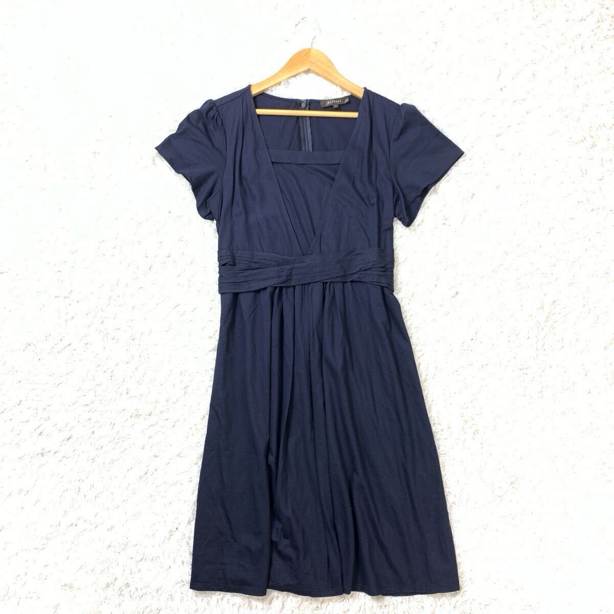 Reflect リフレクト ロングワンピース 紺 ネイビー 綿 コットン 半袖 フレンチスリーブ フレア 裏地あり 9 YA8988拍卖