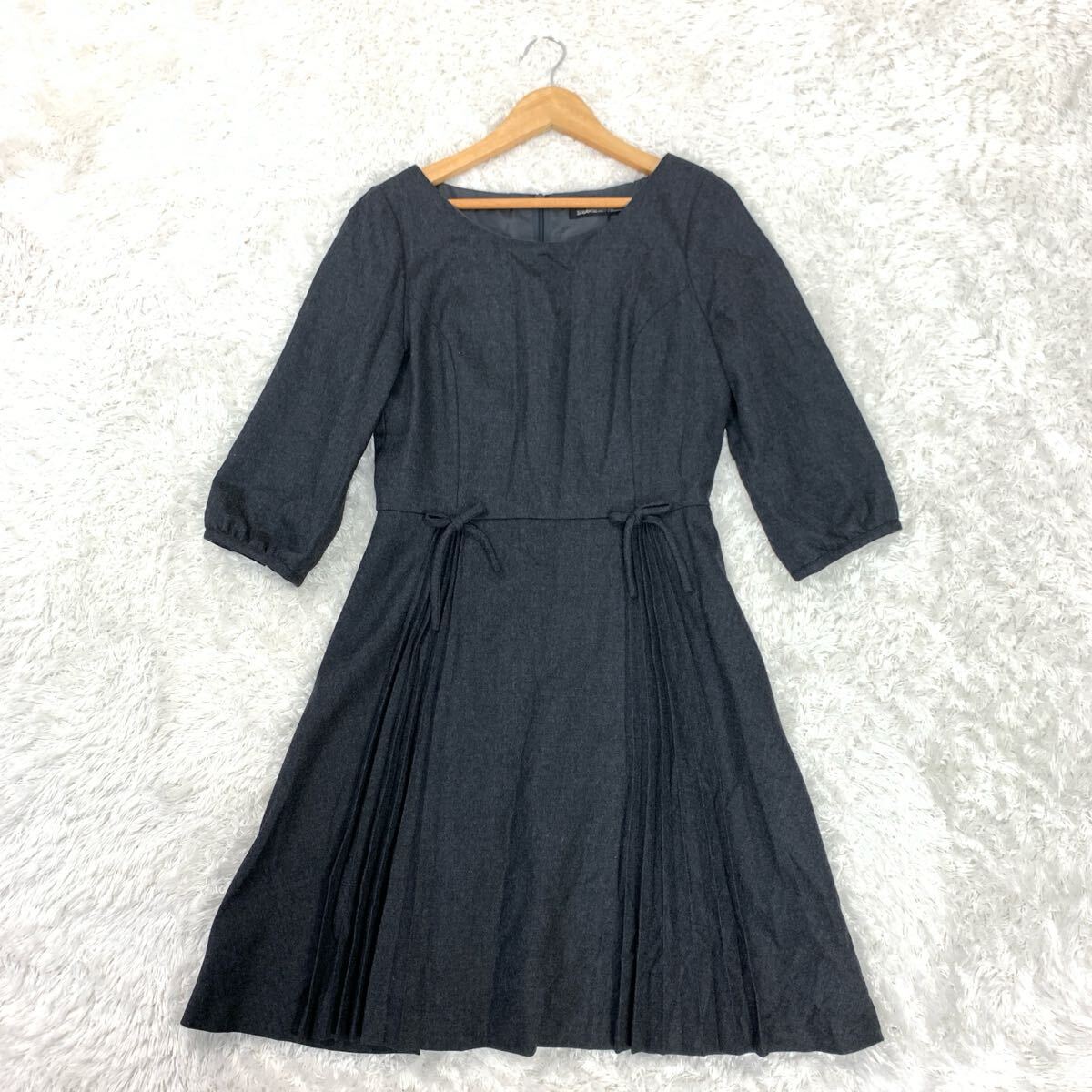 STRAWBERRY-FIELDS ストロベリーフィールズ ワンピース リボン グレー ウール YA9091拍卖