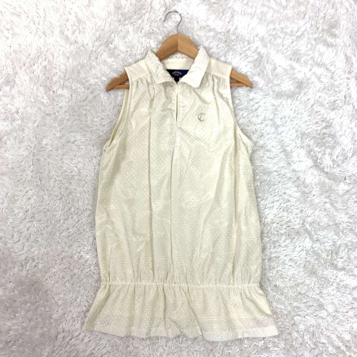 Callawayキャロウェイ ノースリーブトップス チュニック フリル ラメ アイボリー ポリエステル コットン M YA9193拍卖