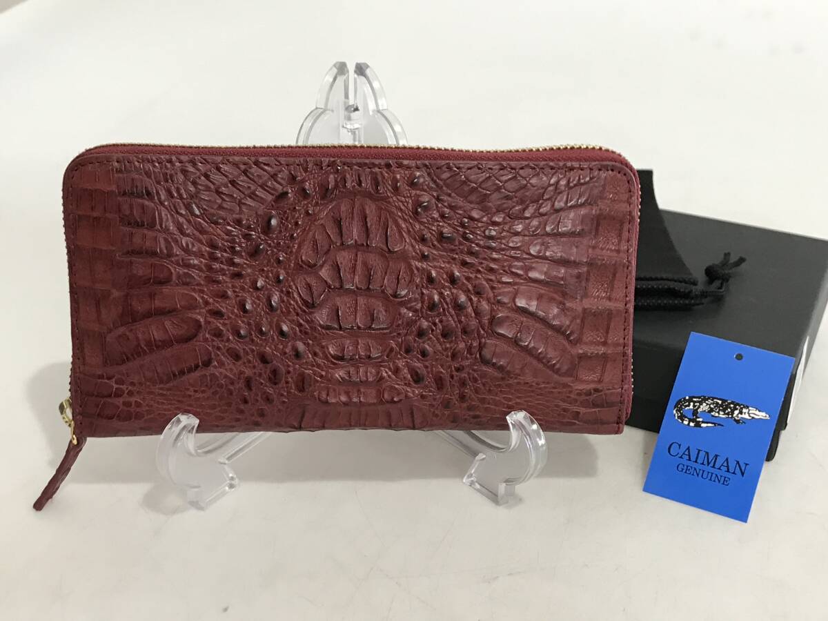 HG7782 カイマン ホーン 長財布 ラウンドファスナー ワニ革 レザー 一枚革 ワイン 小銭入れあり 専用箱付き 未使用品拍卖