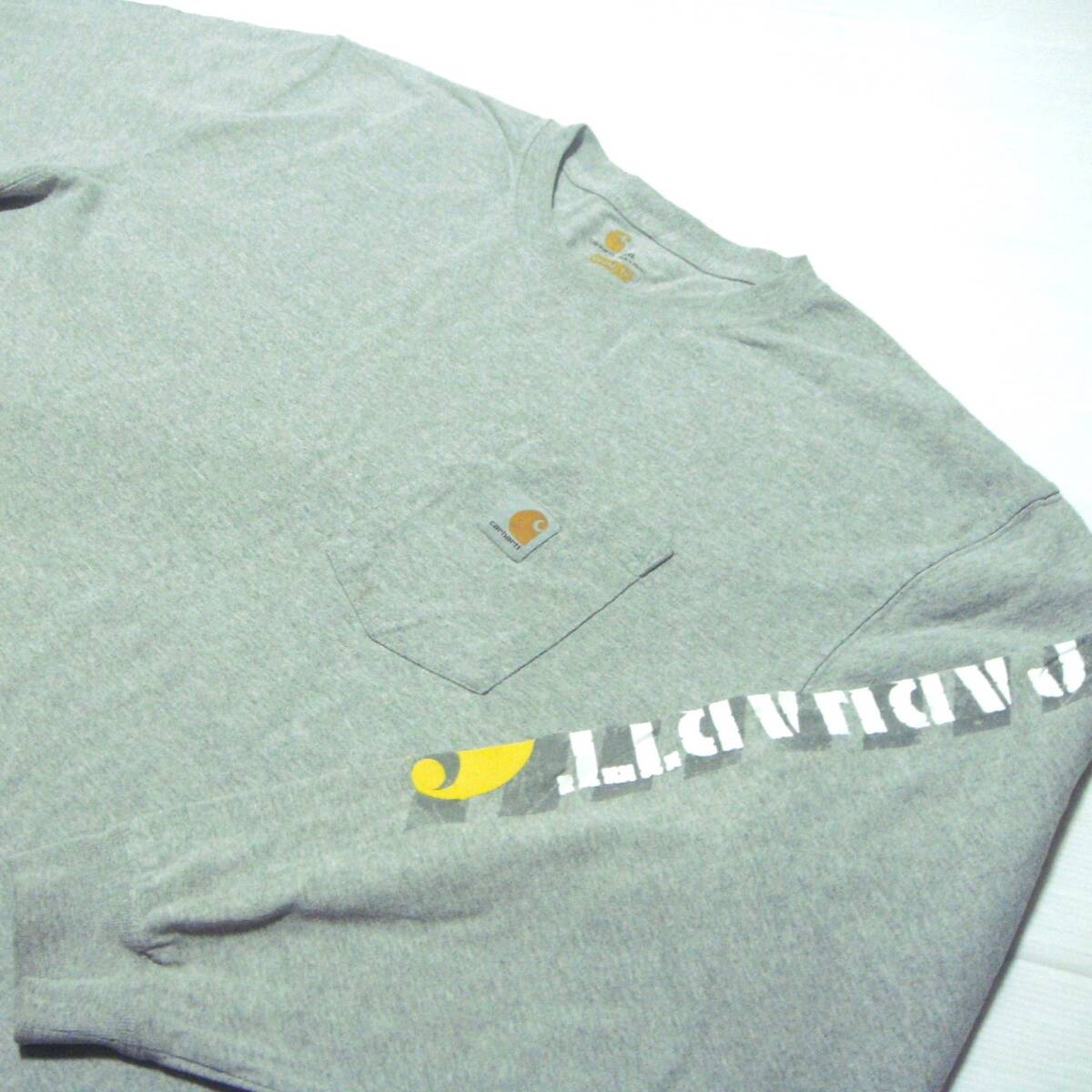 ■送料0 ^ ^ カーハート/Carhartt 【 ヘビー 長袖 Tシャツ 4L 霜降りグレー ロゴ入り 】超BIG ^^ アメリカ USA古着 ワークシャツ■o4拍卖