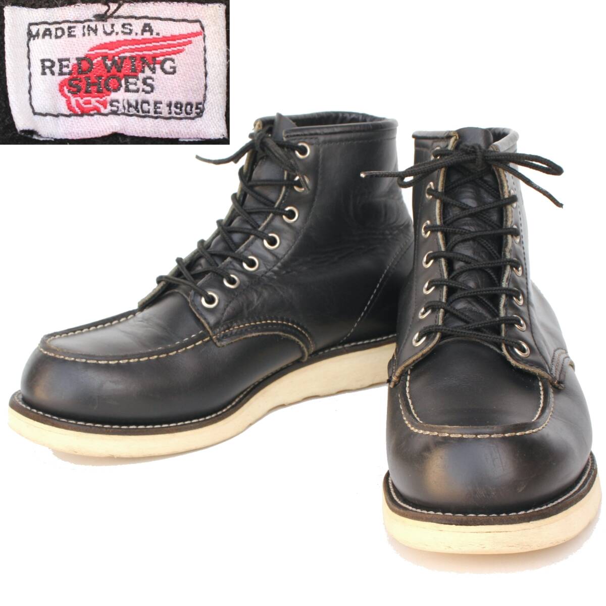 (44509)良品REDWING8130レッドウィング8EE 約26cm (モックトゥ黒ブラック2000年製ヴィンテージ刺繍羽タグ刺繍タグ旧羽タグ2Eウィズ8179)拍卖