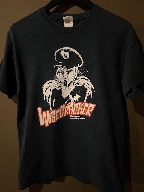 T-M-119●USA古着●WISE CRACKER イラスト&ロゴ プリントTシャツ●GILDAN●黒●Mサイズ拍卖