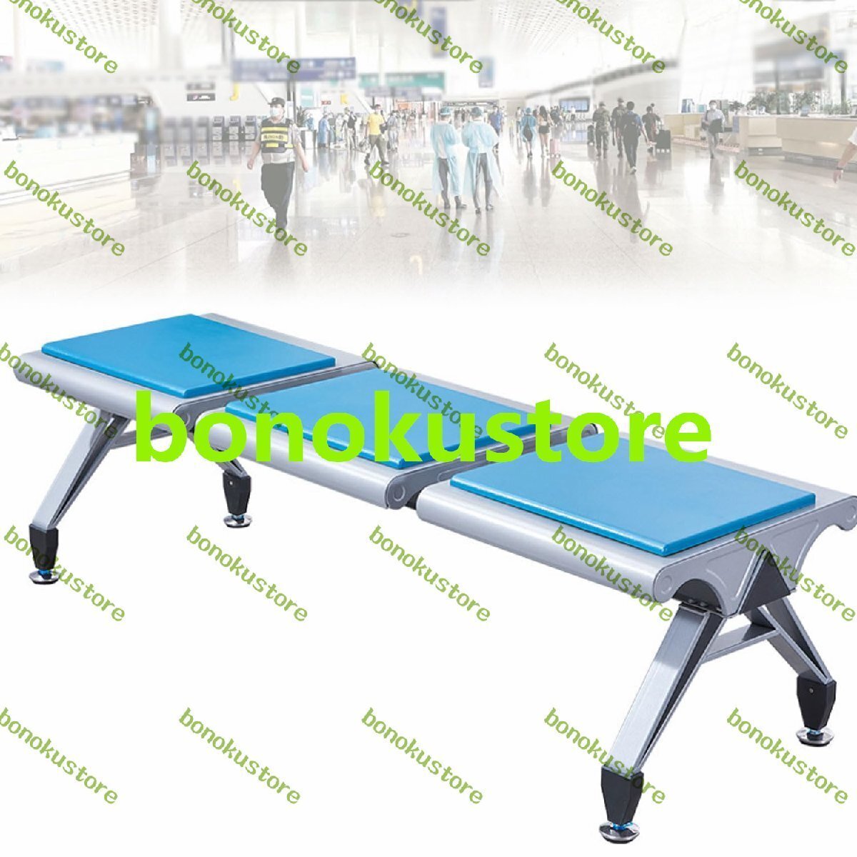 3人掛けレセプションチェア クッション付き業務用スチールベンチ オフィスチェアアームなし 取り外し可能な三角管フラットチェア拍卖