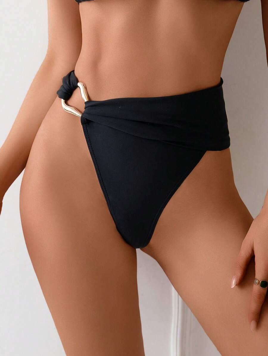 レディース 水着 ボトムス スプリングブレイク レディース水着ボトム、ハイウエスト ビキニ ボトム ゴールドトリミング、大人の夏の拍卖