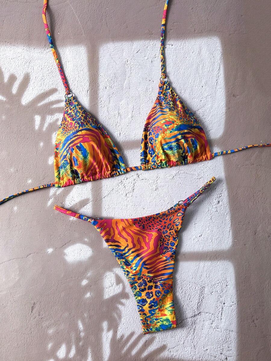 レディース 水着 ビキニセット 春休み レディースプリントランダムビーチウェアサマースイムウェアセット拍卖