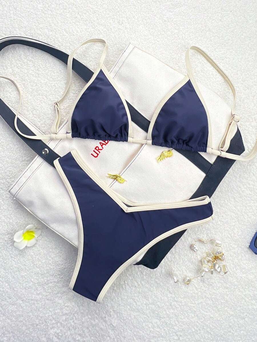 レディース 水着 ビキニセット 夏用スパゲッティストラップ ホルターネック 無地 パッチワーク セクシーなビキニセット拍卖