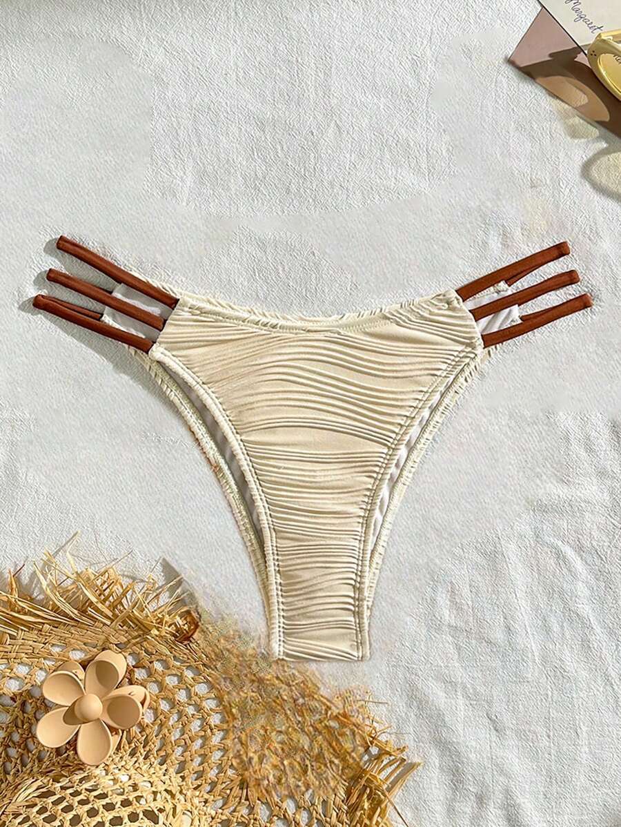 レディース 水着 ボトムス コントラストカラー サイドホロー テクスチャー ビキニボトム、夏のビーチバケーション用拍卖
