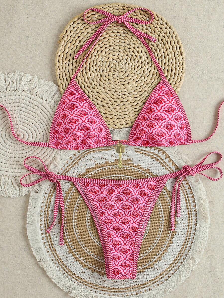 レディース 水着 ビキニセット ランダムフラワープリントビキニセット ビーチバケーション用拍卖