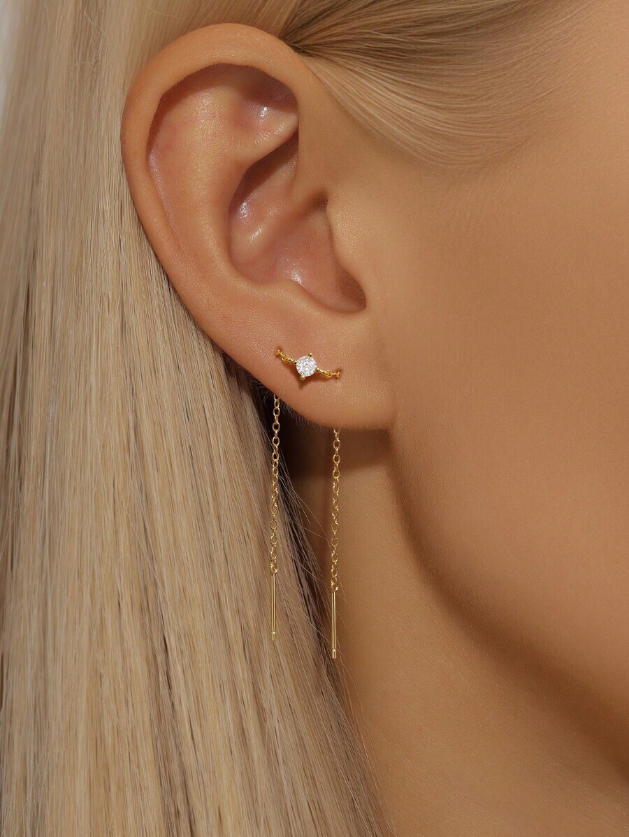 ジュエリー レディース イヤーアクセサリー 1ペア 925 スターリングシルバー プロングセッティング タッセル レディース スタ拍卖