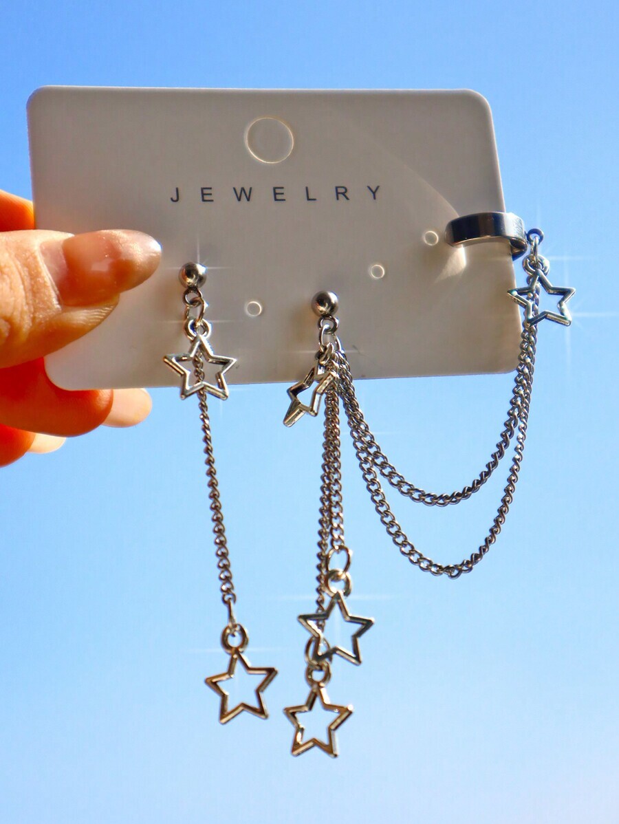 ジュエリー レディース イヤーアクセサリー 1セット スター型ピアス、スター ペンダント ピアス、Y2K スター チャーム クリッ拍卖