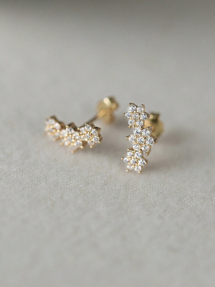 ジュエリー レディース イヤーアクセサリー 1ペア ファッショナブルシンプルS925金メッキ純銀の花のスタッドピアス - ミニマル拍卖