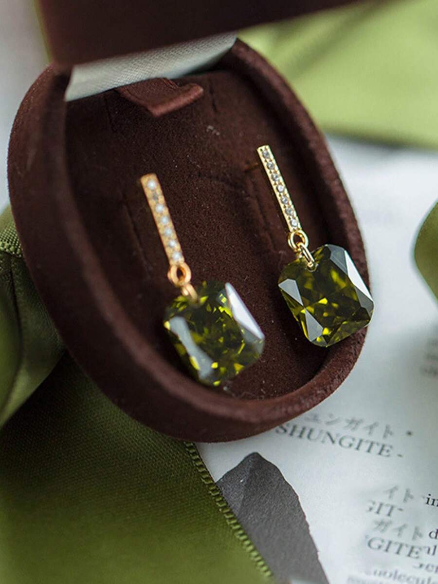 ジュエリー レディース イヤーアクセサリー 女性用オリーブグリーンのイヤリング、S925スターリングシルバー、エレガントで豪華なイ拍卖