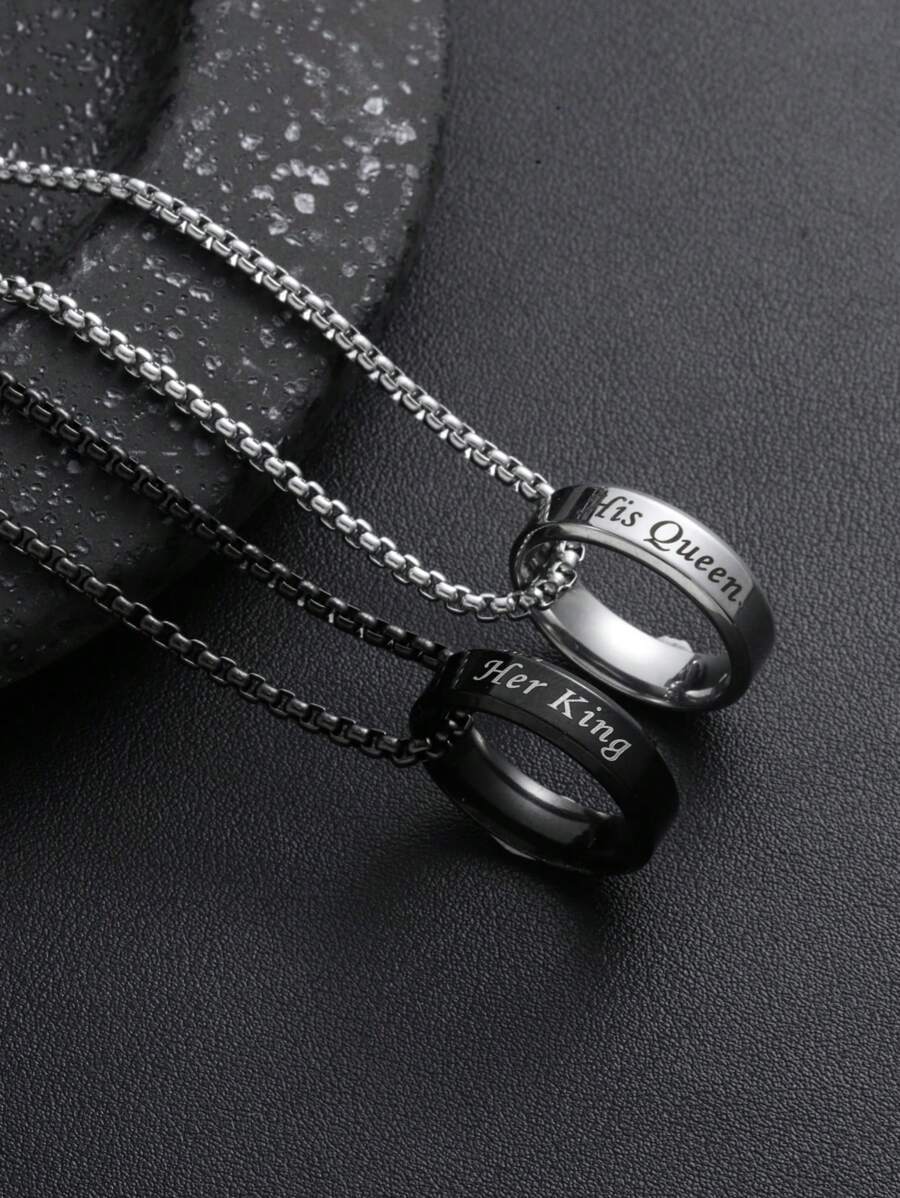 ジュエリー メンズ ネックレス ステンレススチールカップルリングペンダントネックレス かわいいスタイル 彼女の女王/彼の王様 愛の拍卖