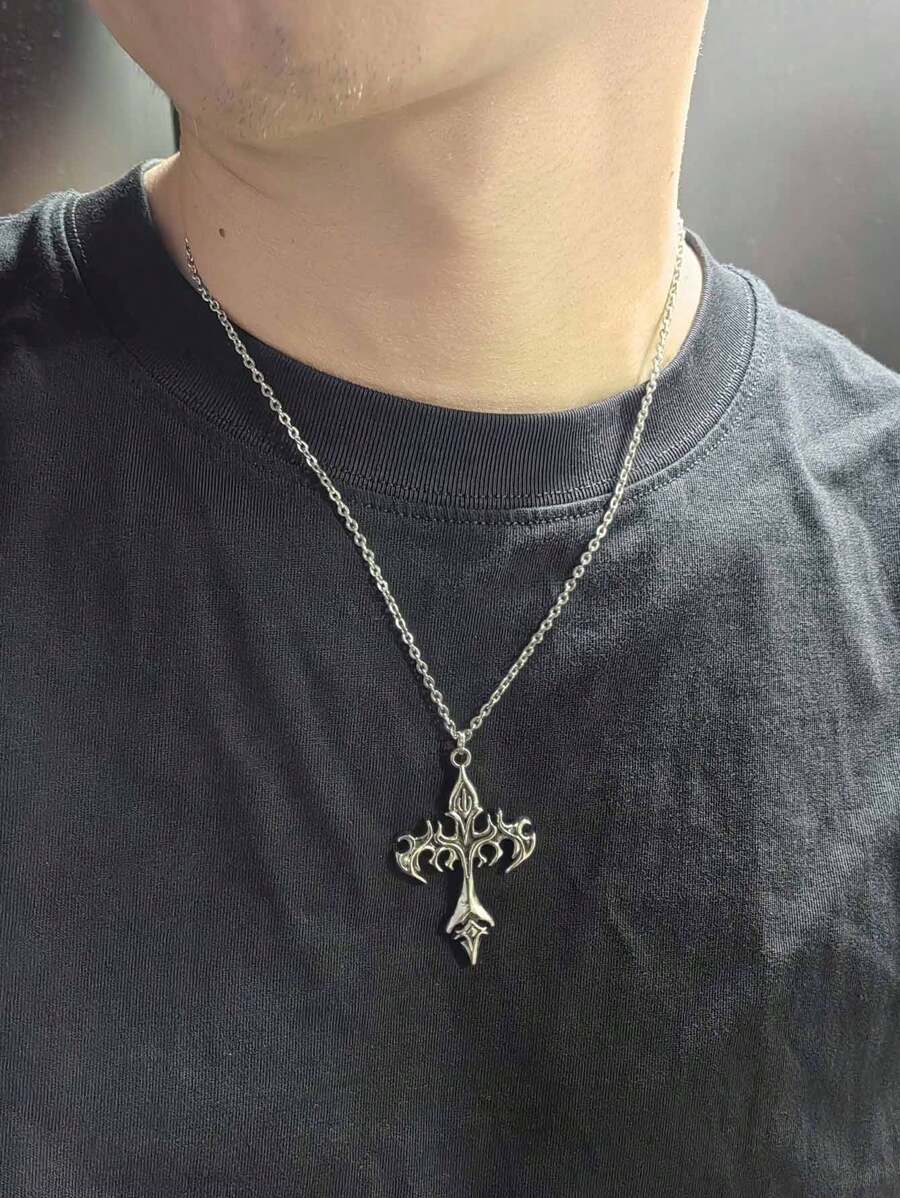 ジュエリー メンズ ネックレス ビンテージゴシック風 ジルコニア スター ステンレスネックレス、男女兼用拍卖