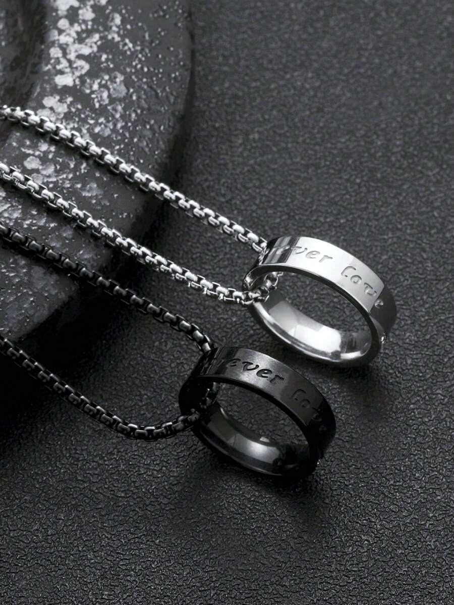 ジュエリー メンズ ネックレス ステンレススチールカップルリング ネックレス ユニセックス 永遠の愛 バレンタインデーギフト デイ拍卖