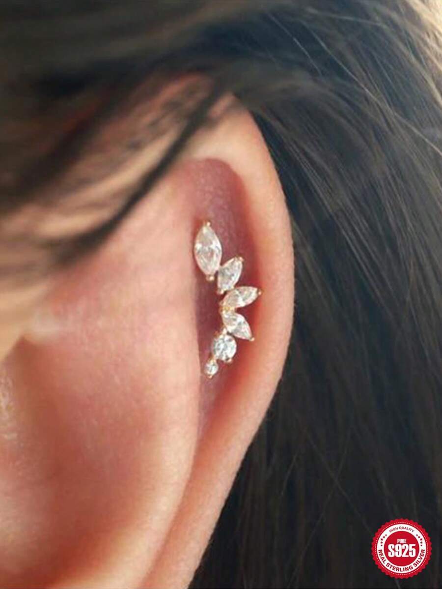 ジュエリー レディース イヤーアクセサリー 1個 ゴールド単品 高級ジルコニア S925スターリングシルバー ピアスシンプル ペタ拍卖