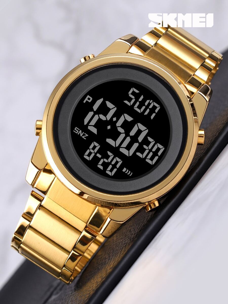 腕時計 メンズ デジタル 1個 男性 ゴールド ステンレス鋼 ストラップ ビジネス 日付 カレンダー 耐水 丸い ダイヤル デジタ拍卖