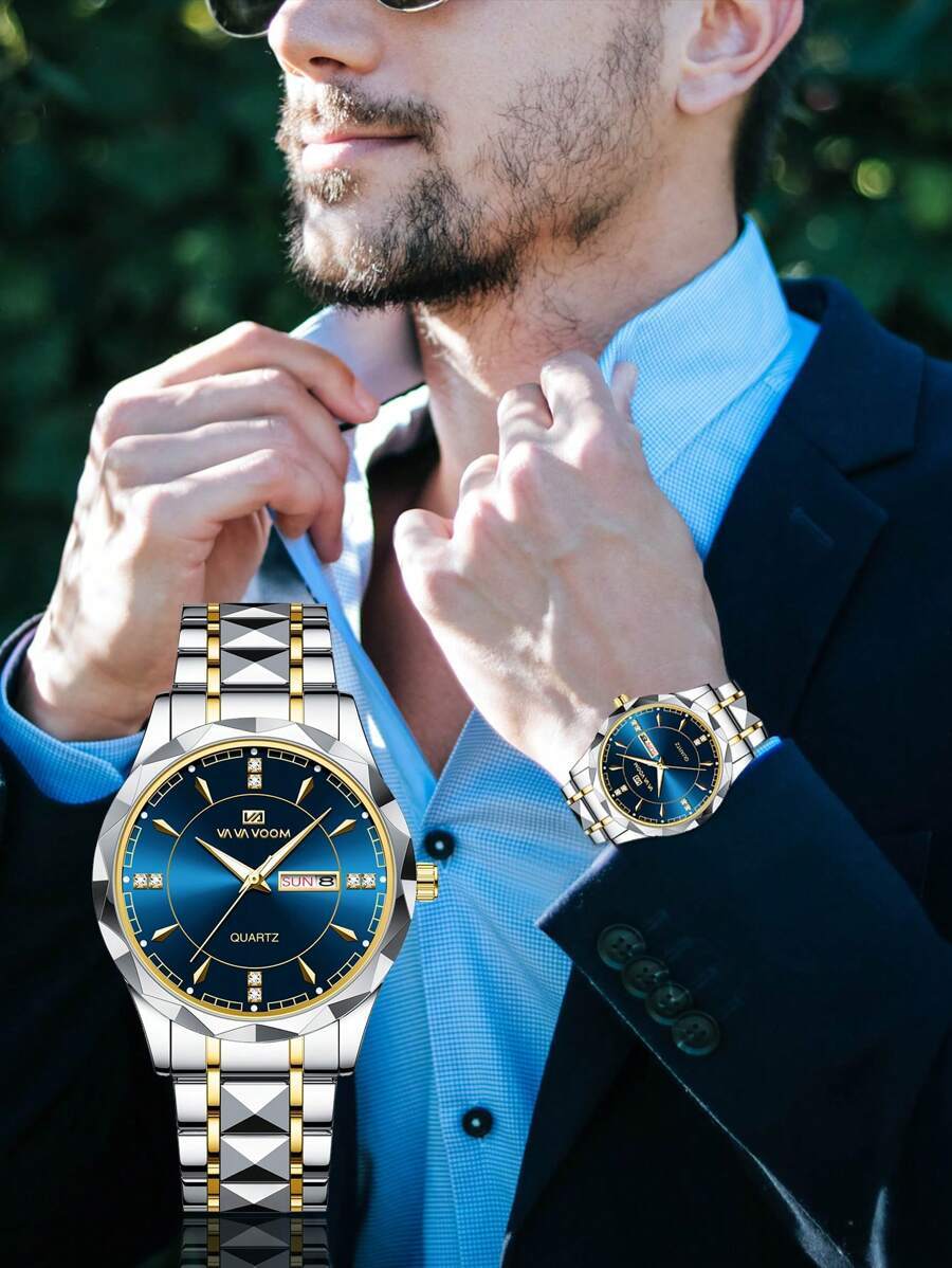 腕時計 メンズ クォーツ 新しいファッションメンズウォッチ、 ブランドステンレススチールのダイヤモンド型リンクブレスレット、日付拍卖