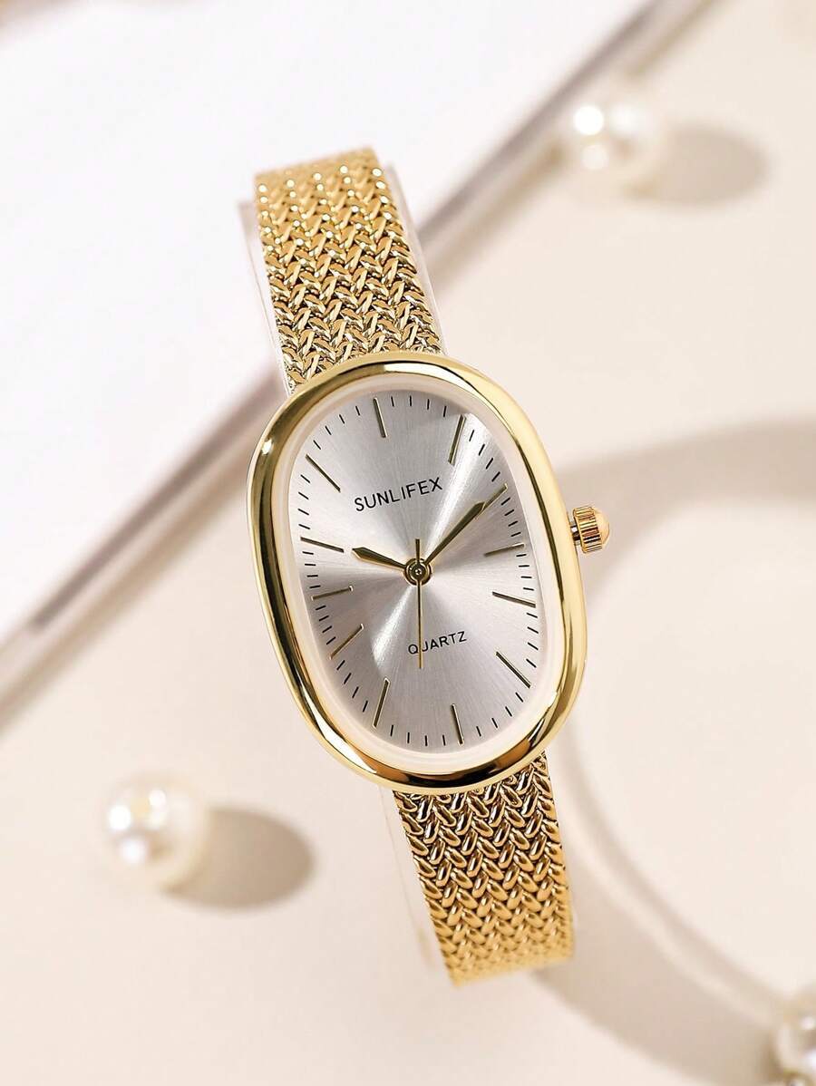 腕時計 レディース クォーツ 細部にこだわった小振りなダイアルと小麦ストラップが特徴のヴィンテージ風横長ウォッチ、女性向けオフィス拍卖