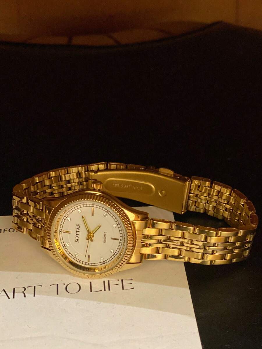 腕時計 レディース クォーツ 女性用ゴールドプレートウォッチ スチールストラップ ホワイトダイヤル 防水 シンプルエレガント 万能拍卖