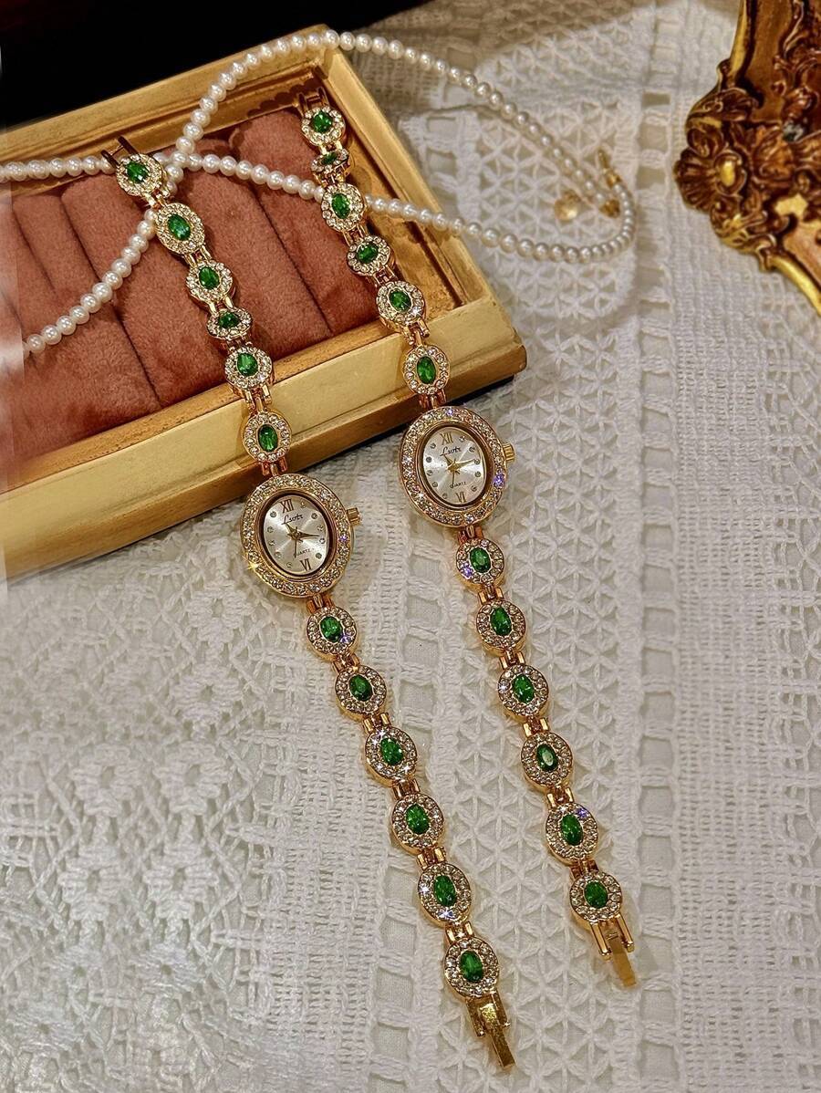 腕時計 レディース クォーツ ツアマリン ジルコニア レトロ ファッション 腕時計 レディース用 高級 カラフル エレガント デザ拍卖