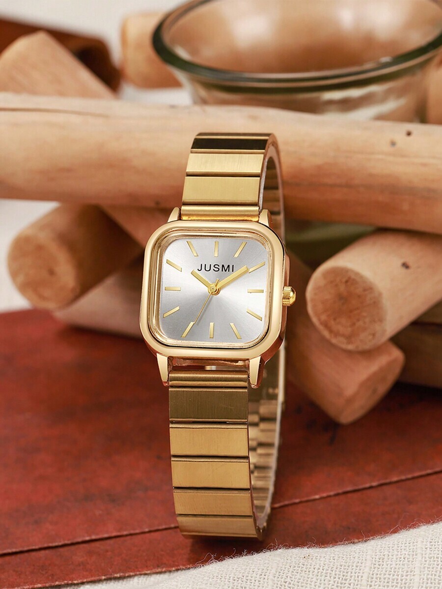 腕時計 レディース クォーツ 1個 レディース ファッション スクエアスタッド スケール竹風 鋼バンド クォーツ腕時計、クリスマス拍卖