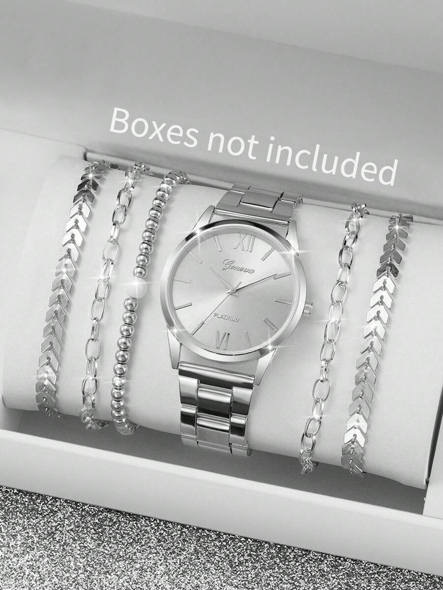 腕時計 レディース セット 女性用スチールベルトファッションローマ数字のダイヤルクォーツウォッチ+ブレスレットセット(6個セット)拍卖