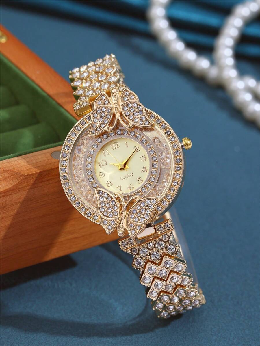 腕時計 レディース クォーツ 新品!女性用クオーツ時計1個、エレガントな3Dバタフライダイヤルとダブルレイヤーガラス、日常着用また拍卖