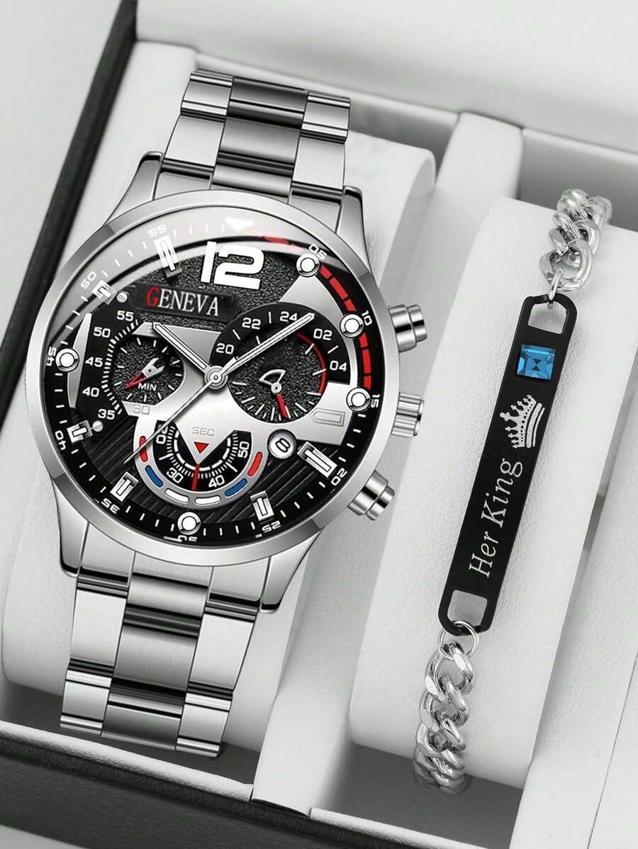 腕時計 メンズ セット 2個セット 男性用 時計、ステンレススチール製 クオーツ時計、ビジネスファッション腕時計、ゴールドチェーン拍卖