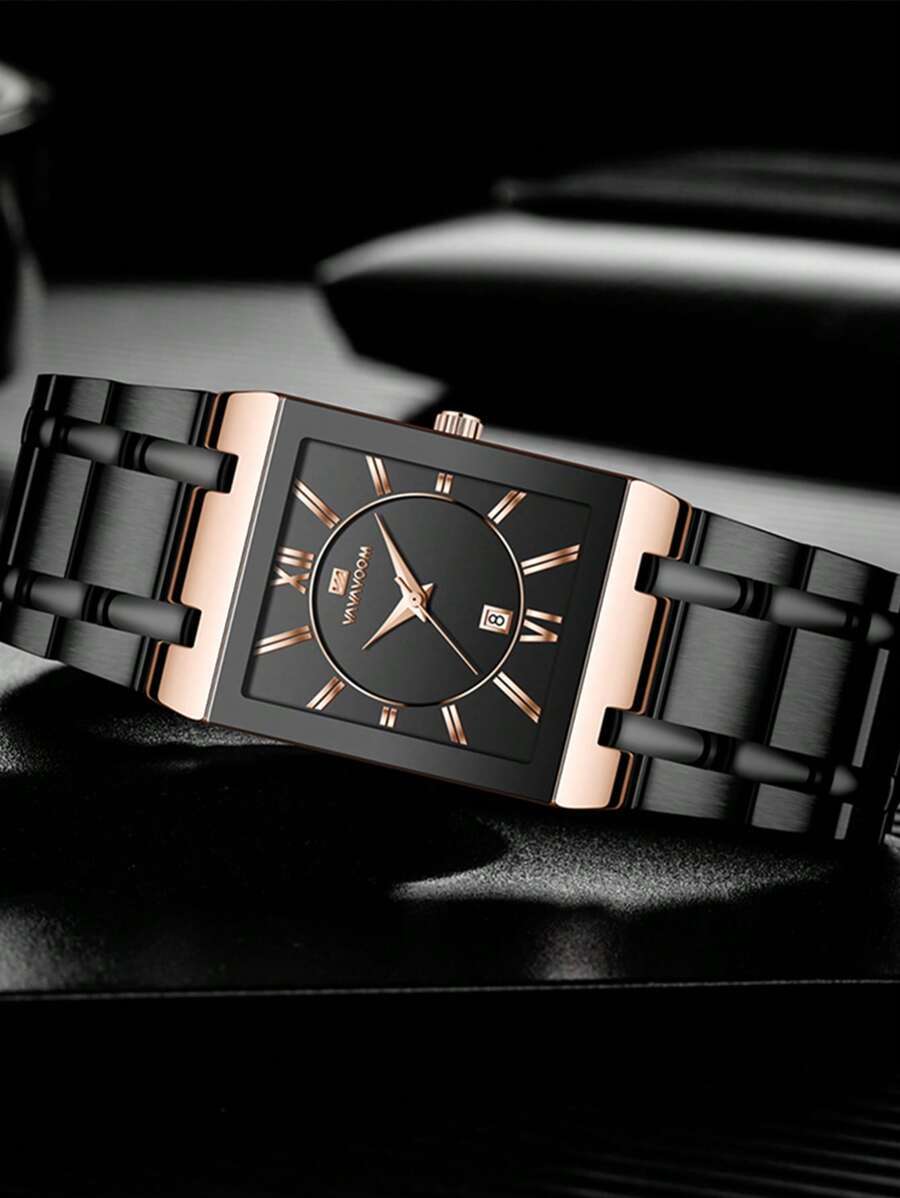 腕時計 メンズ クォーツ 1個 メンズ腕時計 ファッション スクエアダイヤル ステンレススチールバンド 41mm ラグジュアリービ拍卖