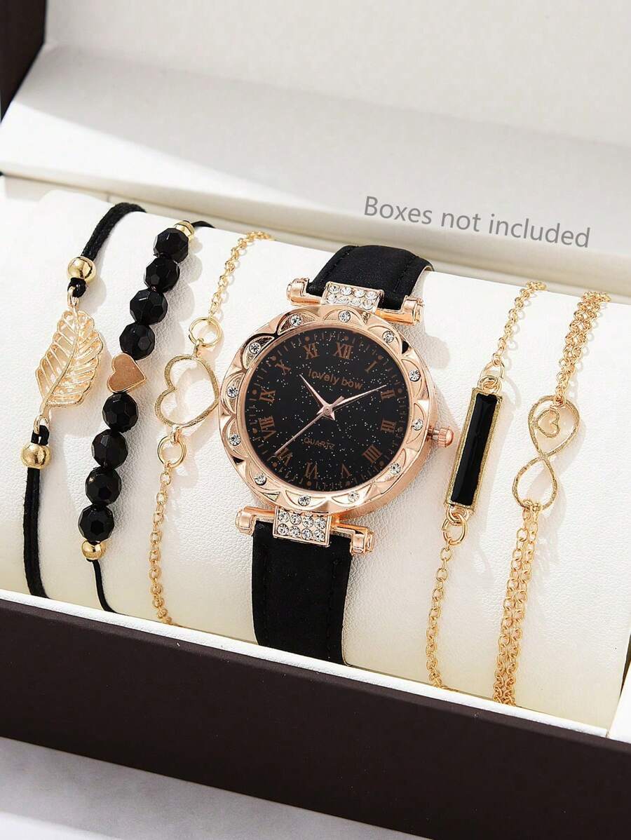 腕時計 レディース セット レディース6個セット PU レザー ストラップ ファッショナブル カジュアル ローマ数字 ダイヤル ク拍卖