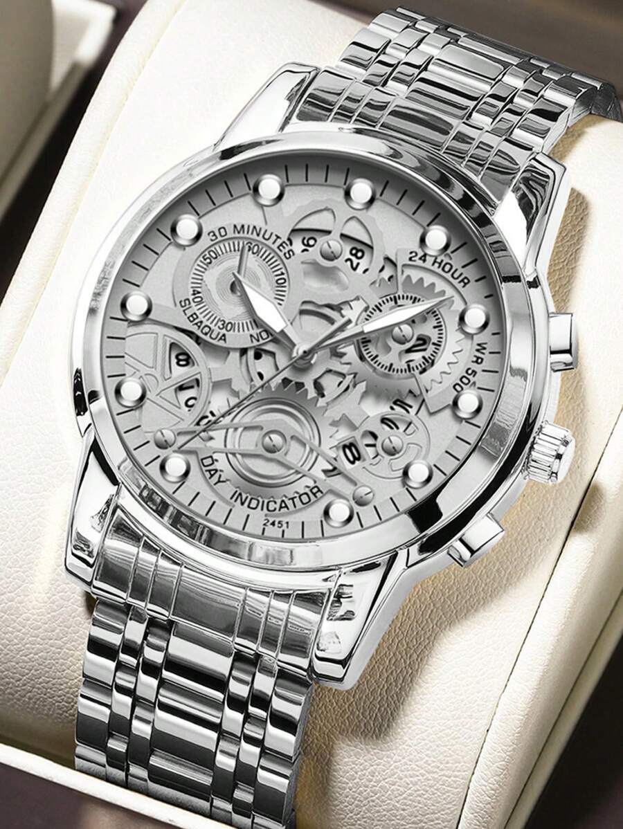 腕時計 メンズ クォーツ 1個 メンズウォッチ ファッション ステンレススチール 中空ダイヤル カジュアルスポーツスタイル ナイト拍卖