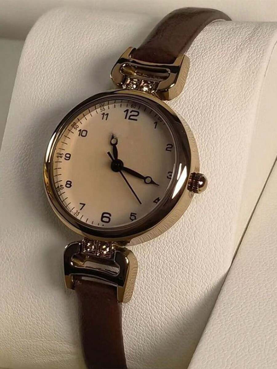 腕時計 レディース クォーツ 1個 レディース ファッショナブルなシンプルかつ多用途なラウンドダイヤル アラビア数字 レザーベルト拍卖