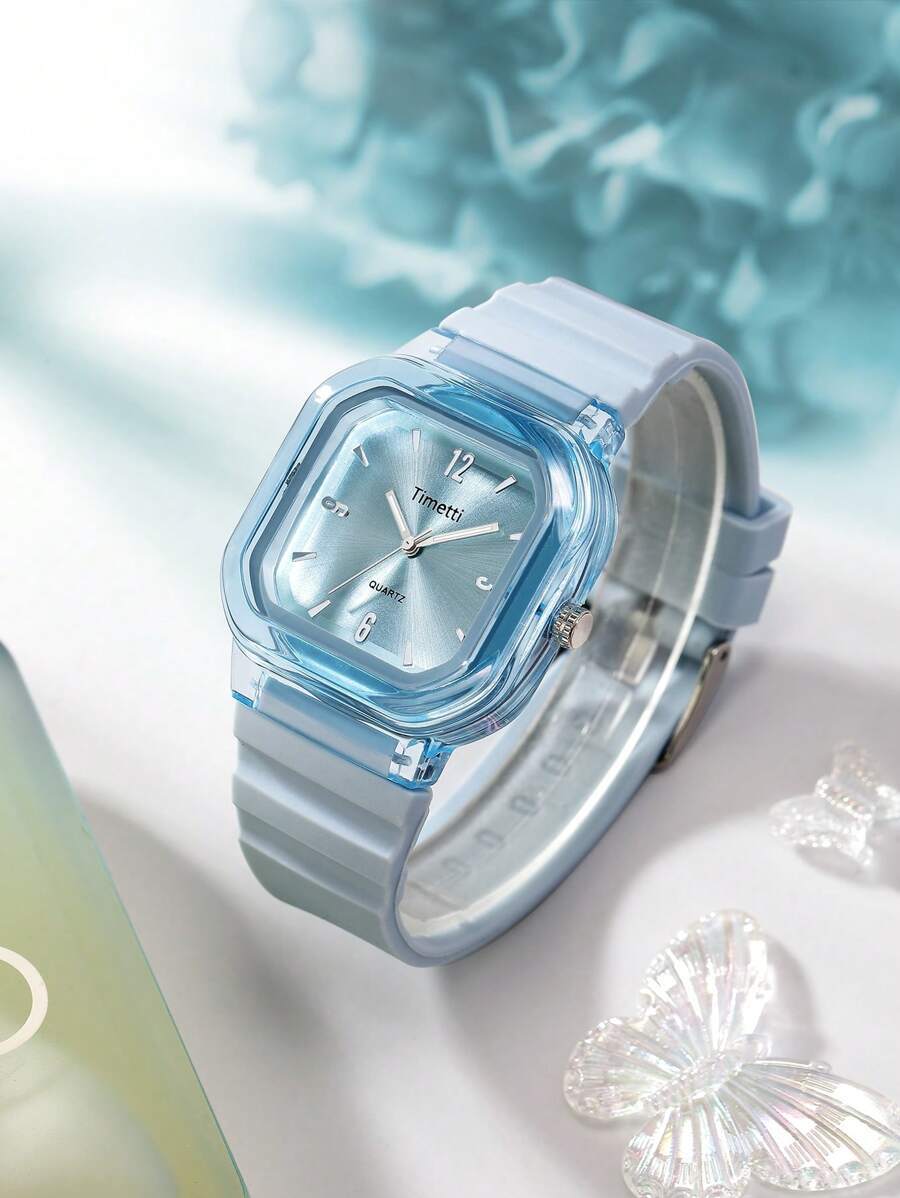 腕時計 レディース クォーツ 1個 女性用カジュアル 手頃な価格の正方形ミニマリストシリコンバンド クォーツ腕時計、日常着用に適し拍卖