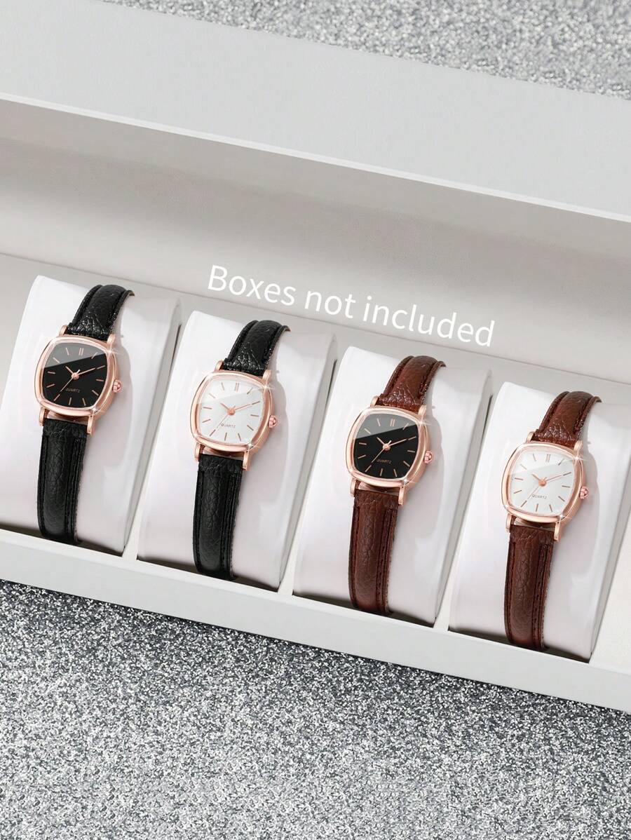 腕時計 レディース セット 4個セット レディース クラシック スモールスクエアダイアル クォーツ腕時計とエレガントなファッション拍卖